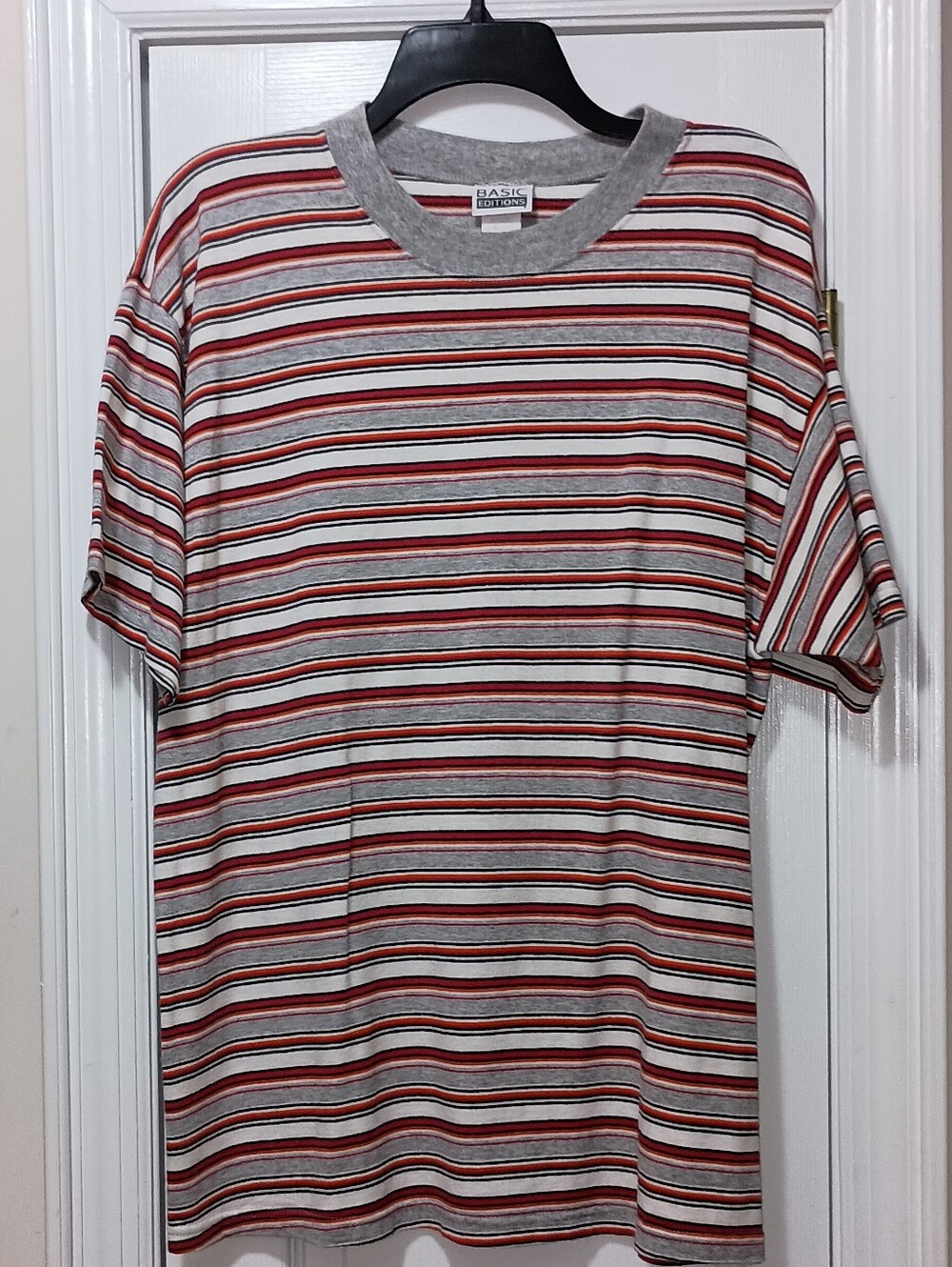 Basic Editions Multicolor Striped Men's Shirt - White, Gray, Red, Orange, Black